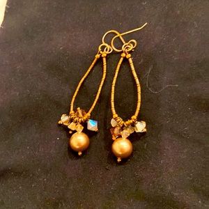 Handmade unique bronze bead earrings